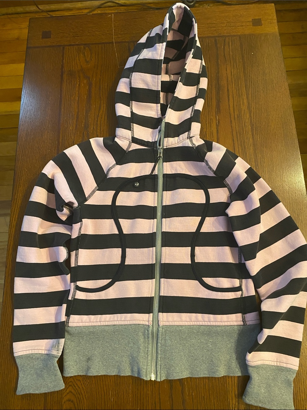 lululemon athletica Pink and Black Striped Hooded Zip Sweatshirt